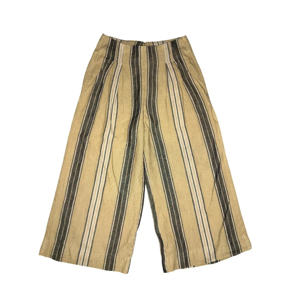 Banana Republic 2 Piece Linen Set Striped Crop Top S Wide Leg Pants 4
